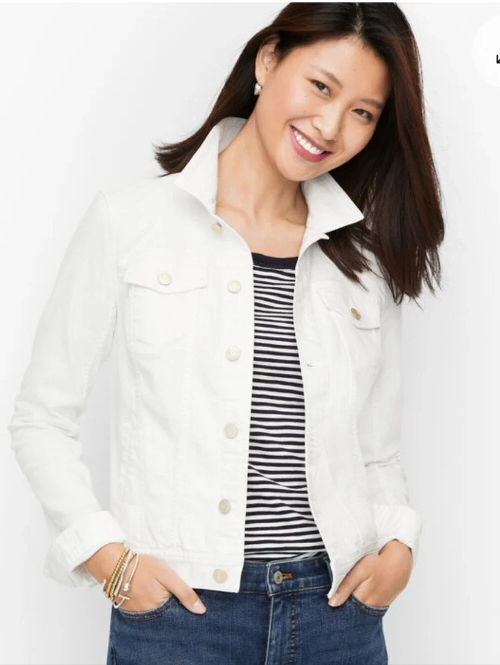 Talbots Petites Classic Jean Jacket - Solid White Size Small Petite - Picture 2 of 12